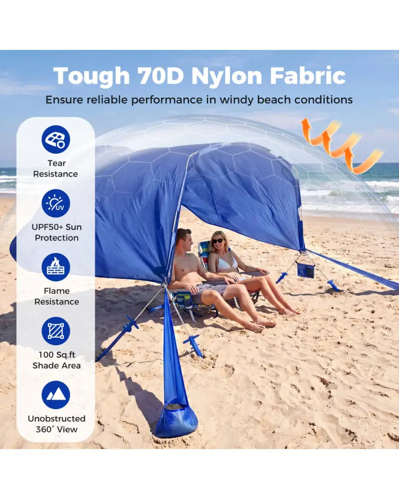 Wind Powered Beach Tent Portable Sun Shelter Canopy for Picnic-Navy - Navy - Tents