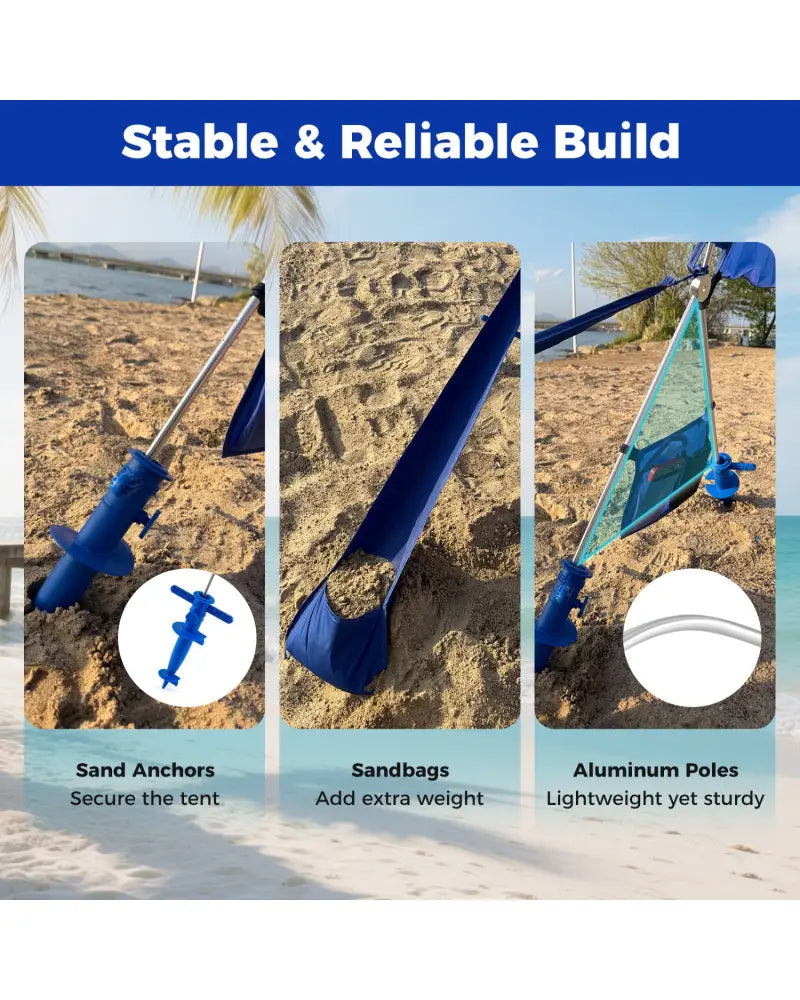 Wind Powered Beach Tent Portable Sun Shelter Canopy for Picnic-Navy - Navy - Tents