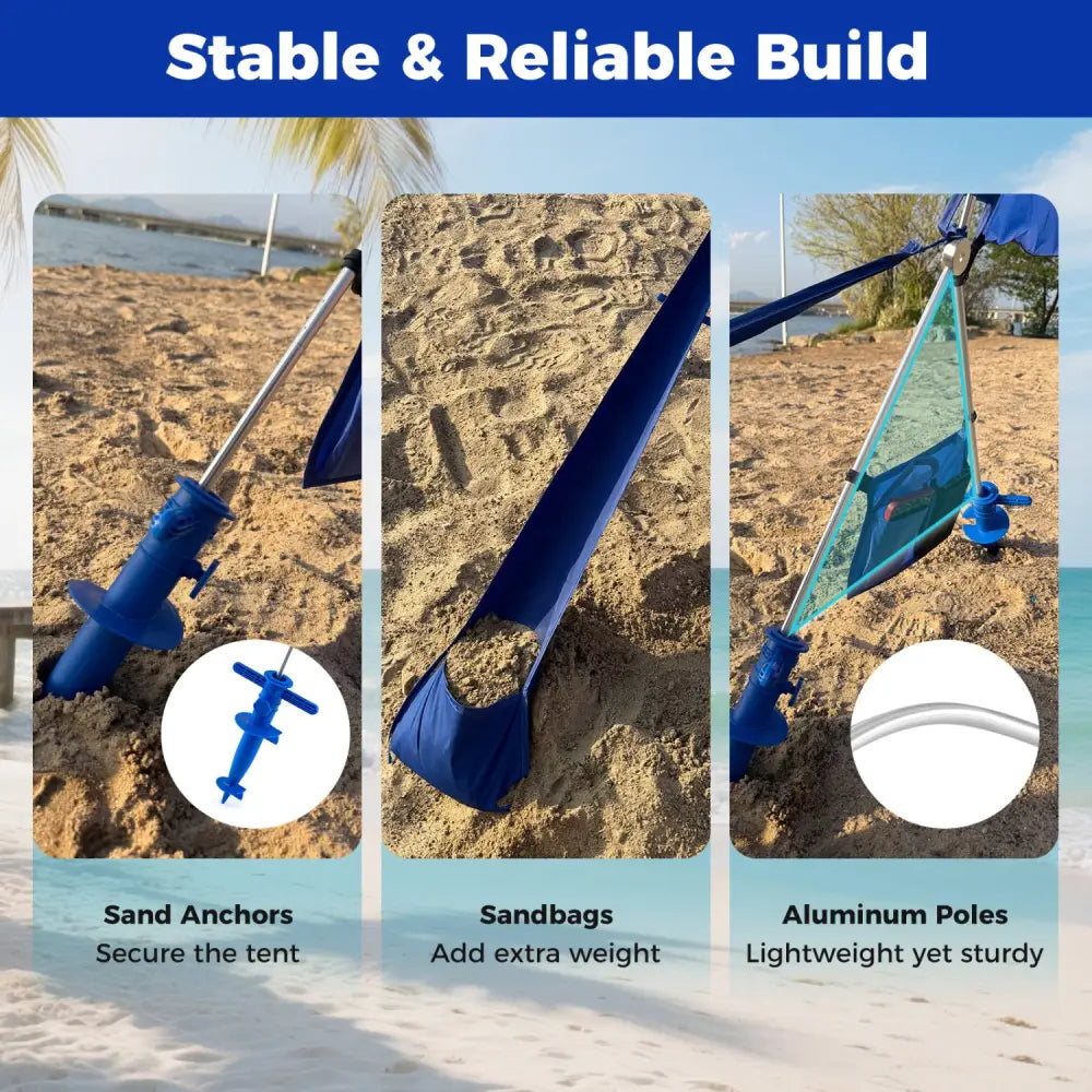 Wind Powered Beach Tent Portable Sun Shelter Canopy for Picnic-Navy - Navy - Tents