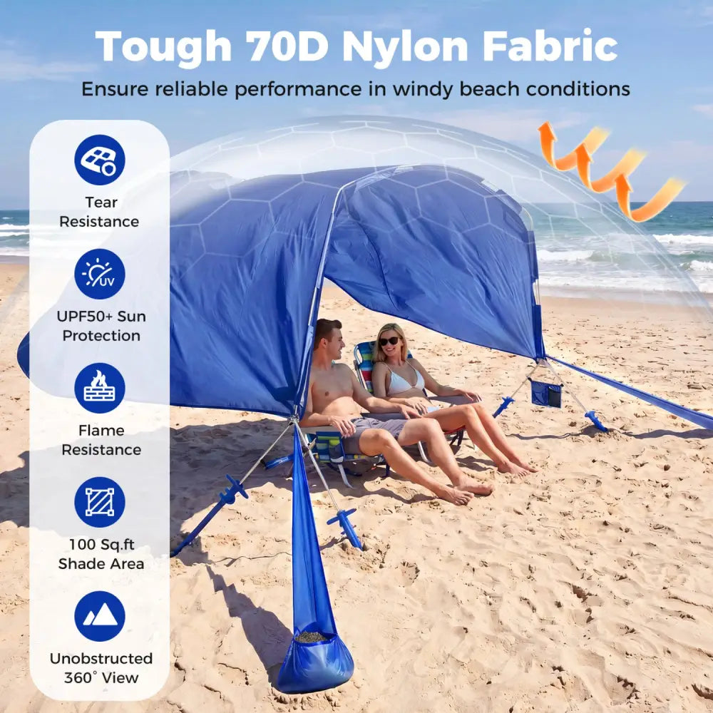Wind Powered Beach Tent Portable Sun Shelter Canopy for Picnic-Navy - Navy - Tents