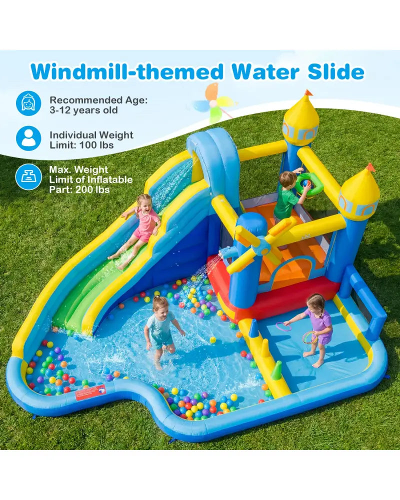 Windmill-themed Inflatable Water Slide Park with Jumping Area and Blower - Inflatable Water Slides