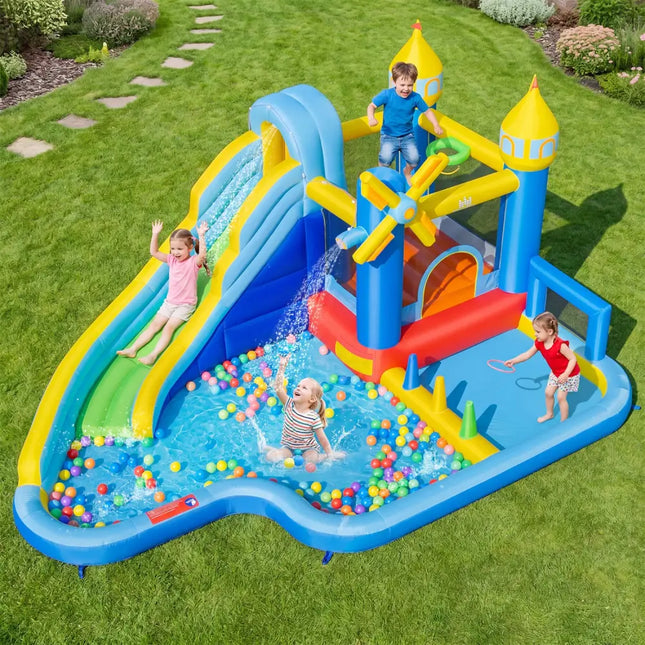 Windmill-themed Inflatable Water Slide Park with Jumping Area and Blower - Inflatable Water Slides
