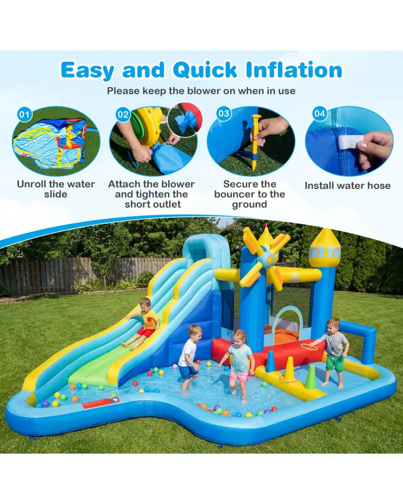 Windmill-themed Inflatable Water Slide Park with Jumping Area and Blower - Inflatable Water Slides