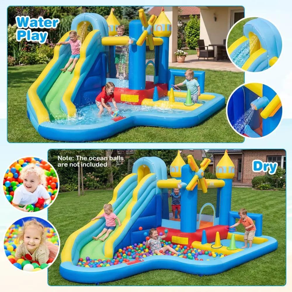 Windmill-themed Inflatable Water Slide Park with Jumping Area and Blower - Inflatable Water Slides