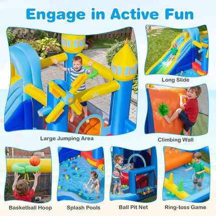 Windmill-themed Inflatable Water Slide Park with Jumping Area and Blower - Inflatable Water Slides