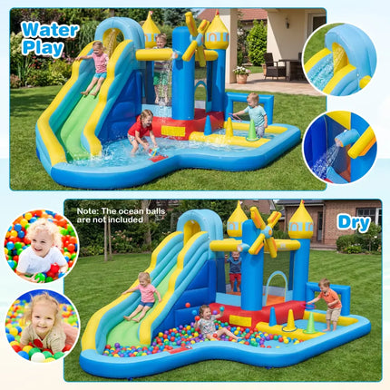 Windmill-themed Inflatable Water Slide Park with Jumping Area and Blower - Inflatable Water Slides