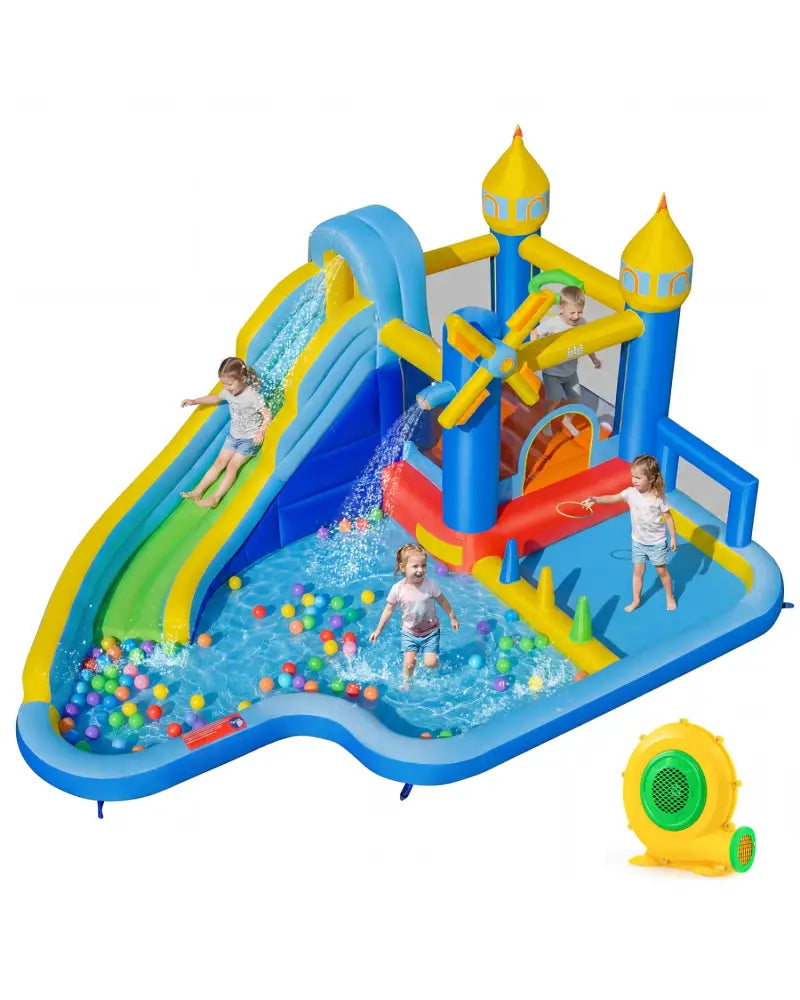 Windmill-themed Inflatable Water Slide Park with Jumping Area and Blower - Inflatable Water Slides
