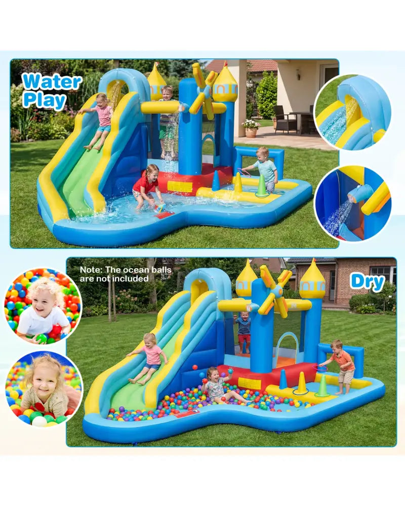 Windmill-themed Inflatable Water Slide Park with Jumping Area and Blower - Inflatable Water Slides