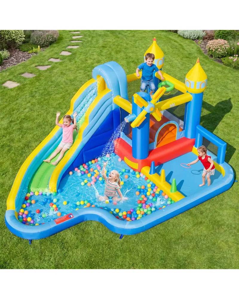 Windmill-themed Inflatable Water Slide Park with Jumping Area and Blower - Inflatable Water Slides
