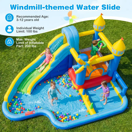 Windmill-themed Inflatable Water Slide Park with Jumping Area and Blower - Inflatable Water Slides
