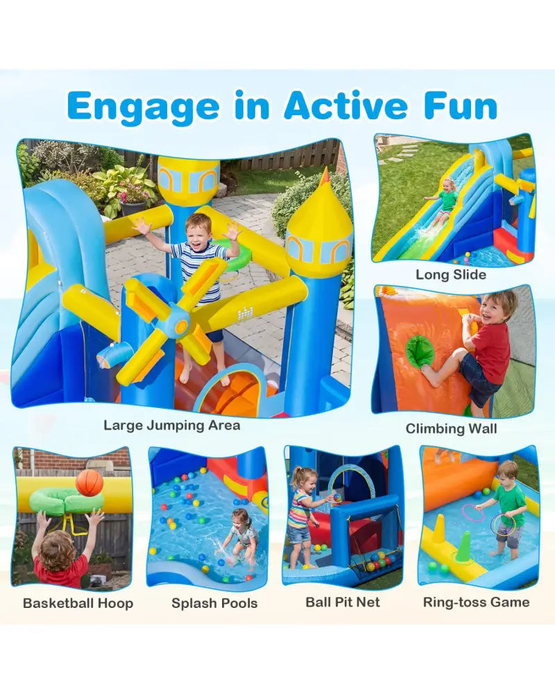 Windmill-themed Inflatable Water Slide Park with Jumping Area and Blower - Inflatable Water Slides