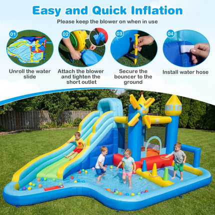 Windmill-themed Inflatable Water Slide Park with Jumping Area and Blower - Inflatable Water Slides