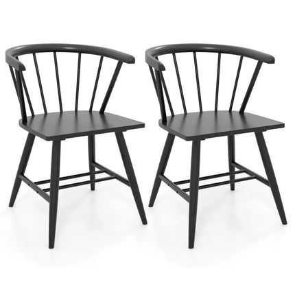 Windsor Dining Chair Set of 2 Mid-Century Modern Black Kitchen Chairs-Black - Black - Dining Chairs