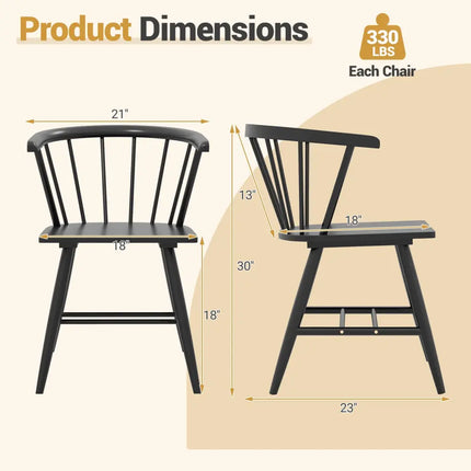 Windsor Dining Chair Set of 2 Mid-Century Modern Black Kitchen Chairs-Black - Black - Dining Chairs