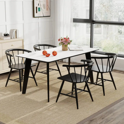 Windsor Dining Chair Set of 2 Mid-Century Modern Black Kitchen Chairs-Black - Black - Dining Chairs