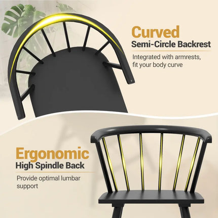 Windsor Dining Chair Set of 2 Mid-Century Modern Black Kitchen Chairs-Black - Black - Dining Chairs