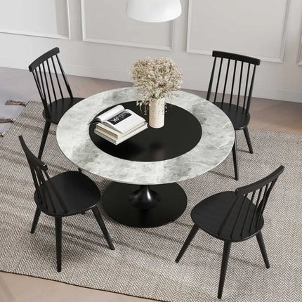 Windsor Dining Chair Set of 2 with Solid Rubber Wood Frame-Black - Black - Dining Chairs