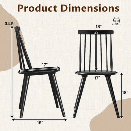 Windsor Dining Chair Set of 2 with Solid Rubber Wood Frame-Black - Black - Dining Chairs
