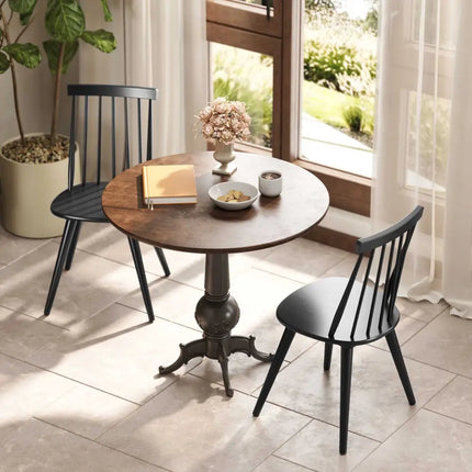 Windsor Dining Chair Set of 2 with Solid Rubber Wood Frame-Black - Black - Dining Chairs