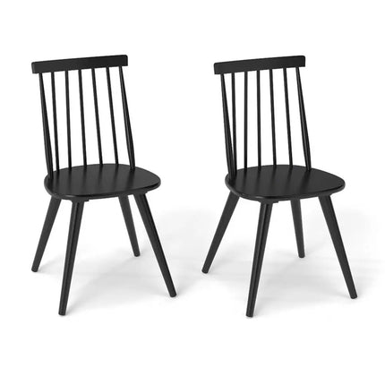 Windsor Dining Chair Set of 2 with Solid Rubber Wood Frame-Black - Black - Dining Chairs
