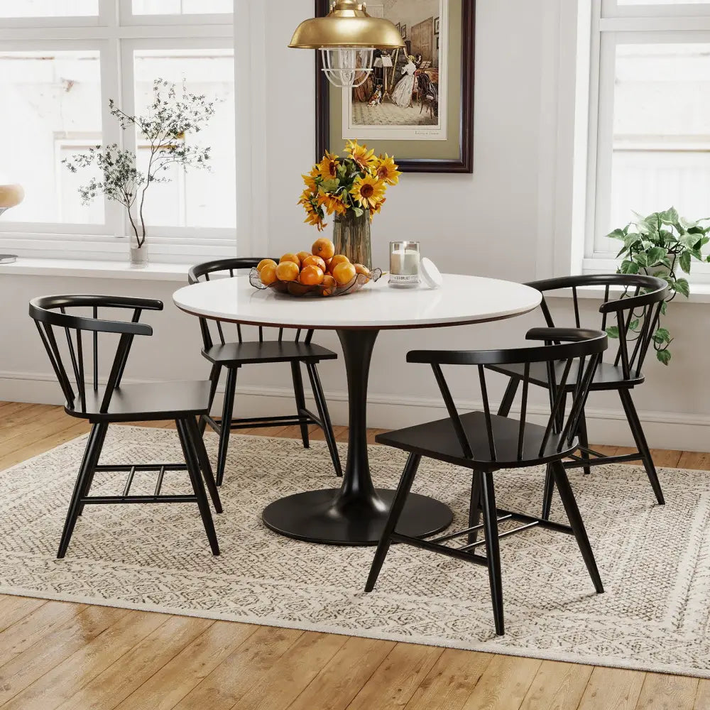 Windsor Dining Chair Set of 4 Mid-Century Modern Black Kitchen Chairs-Black - Black - Dining Chairs