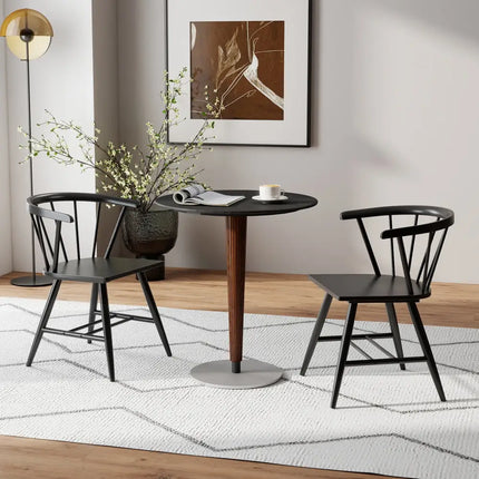 Windsor Dining Chair Set of 4 Mid-Century Modern Black Kitchen Chairs-Black - Black - Dining Chairs