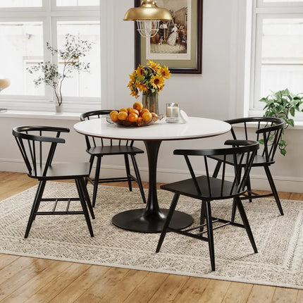 Windsor Dining Chair Set of 4 Mid-Century Modern Black Kitchen Chairs-Black - Black - Dining Chairs