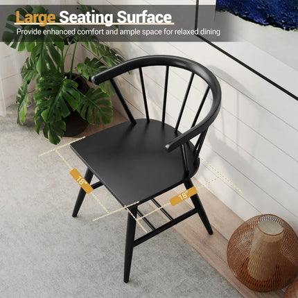 Windsor Dining Chair Set of 4 Mid-Century Modern Black Kitchen Chairs-Black - Black - Dining Chairs