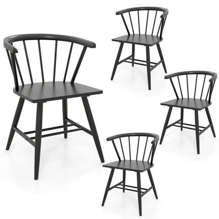 Windsor Dining Chair Set of 4 Mid-Century Modern Black Kitchen Chairs-Black - Black - Dining Chairs