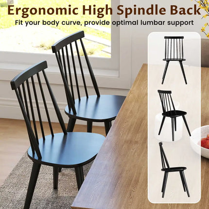 Windsor Dining Chair Set of 4 with Solid Rubber Wood Frame-Black - Black - Dining Chairs