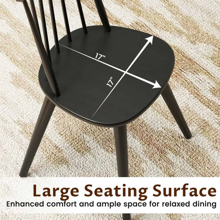 Windsor Dining Chair Set of 4 with Solid Rubber Wood Frame-Black - Black - Dining Chairs