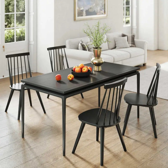 Windsor Dining Chair Set of 4 with Solid Rubber Wood Frame-Black - Black - Dining Chairs