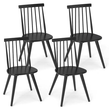 Windsor Dining Chair Set of 4 with Solid Rubber Wood Frame-Black - Black - Dining Chairs