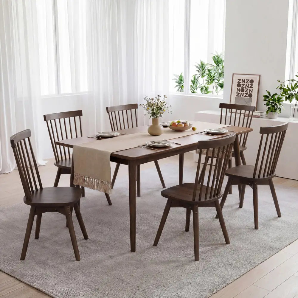 Windsor Dining Chairs Set of 2 Mid Century Rubber Wood Kitchen Chairs with Swivel Seat-Walnut - Walnut - Dining Chairs