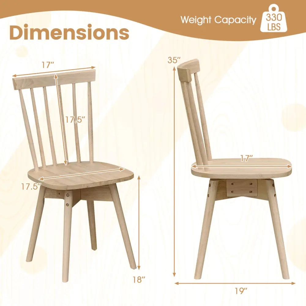 Windsor Dining Chairs Set of 2 Mid Century Rubber Wood Kitchen Chairs with Swivel Seat-Natural - Natural - Dining Chairs
