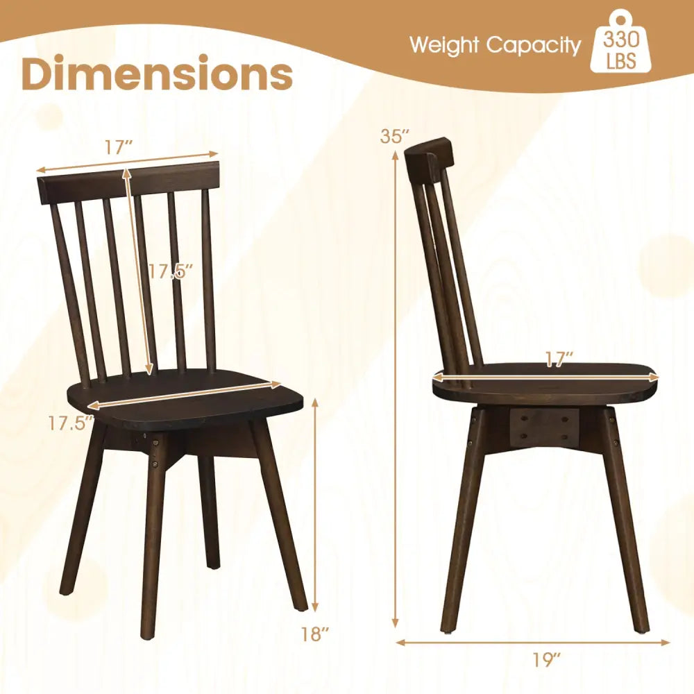 Windsor Dining Chairs Set of 2 Mid Century Rubber Wood Kitchen Chairs with Swivel Seat-Walnut - Walnut - Dining Chairs