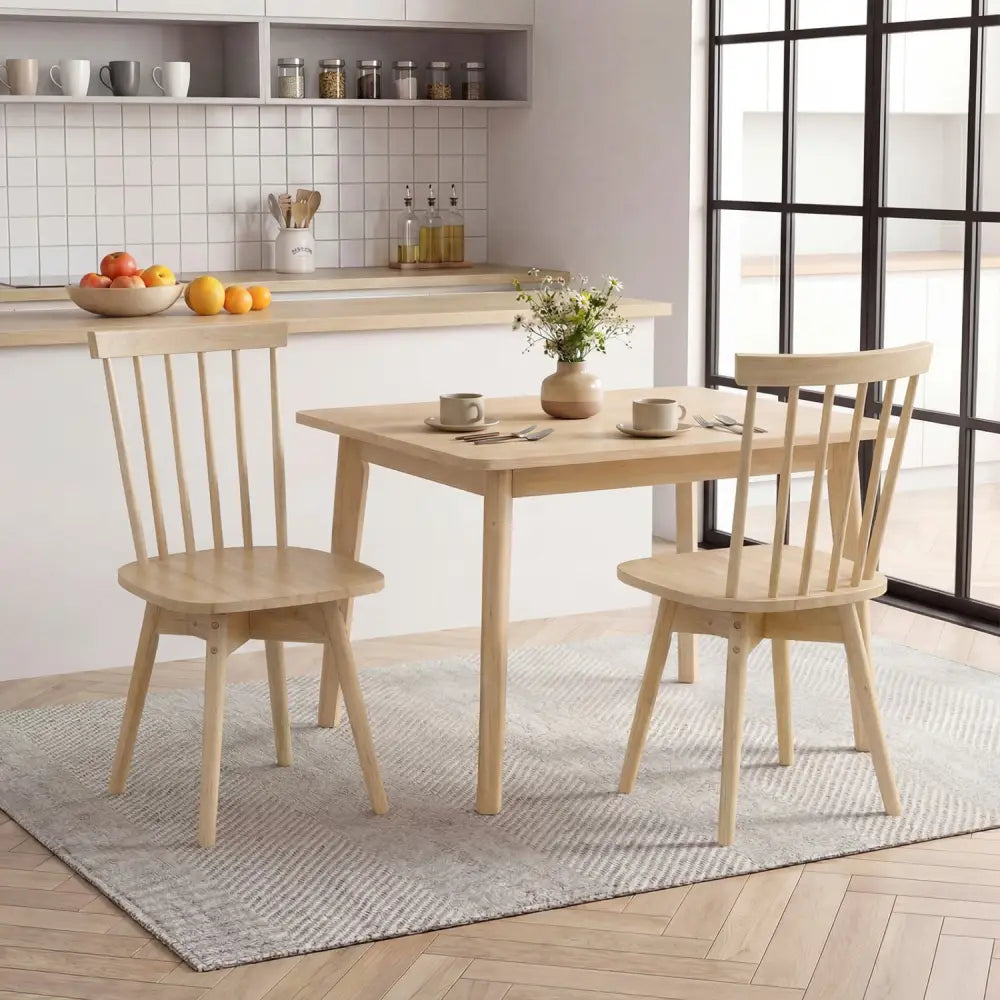 Windsor Dining Chairs Set of 2 Mid Century Rubber Wood Kitchen Chairs with Swivel Seat-Natural - Natural - Dining Chairs