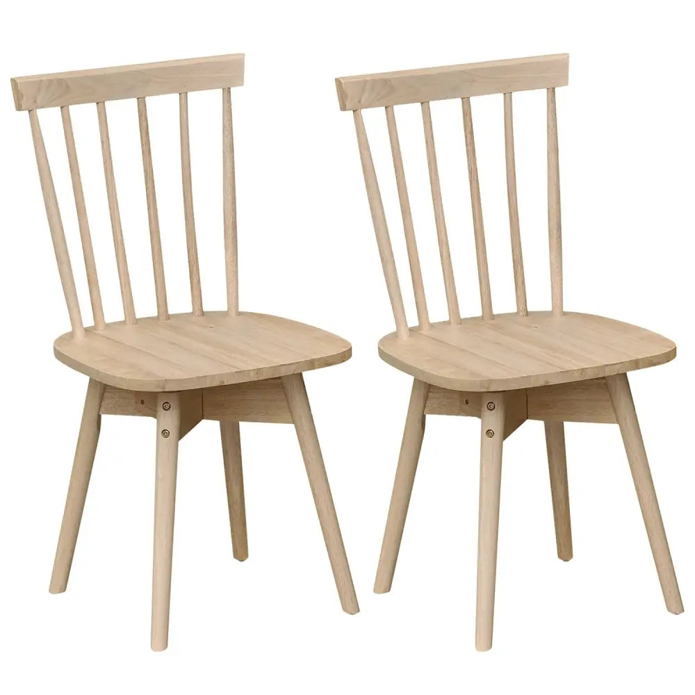 Windsor Dining Chairs Set of 2 Mid Century Rubber Wood Kitchen Chairs with Swivel Seat-Natural - Natural - Dining Chairs