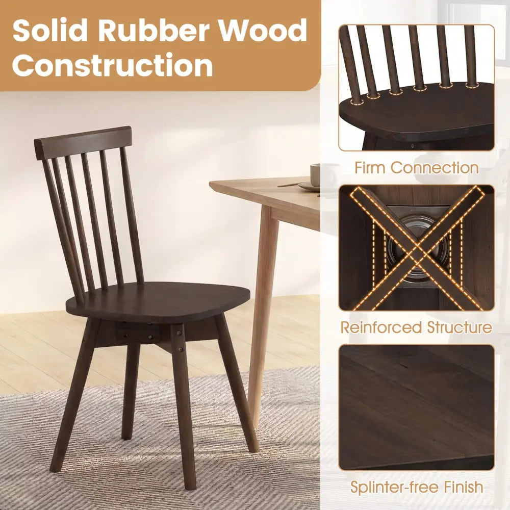 Windsor Dining Chairs Set of 2 Mid Century Rubber Wood Kitchen Chairs with Swivel Seat-Walnut - Walnut - Dining Chairs