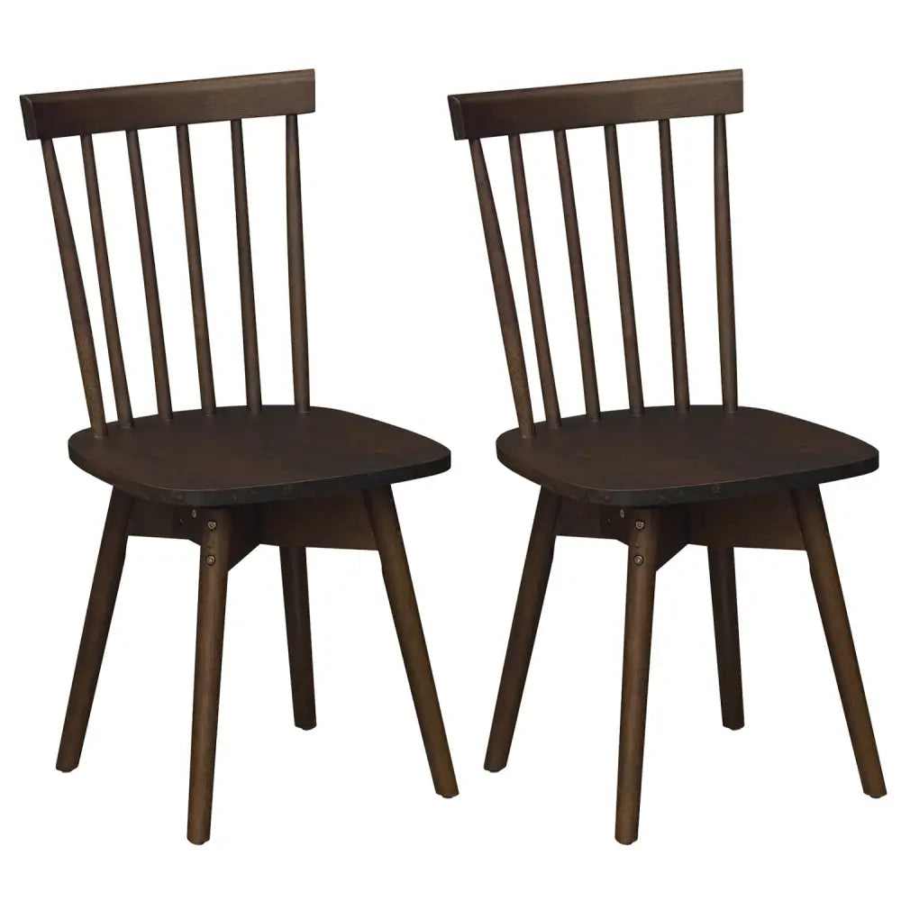 Windsor Dining Chairs Set of 2 Mid Century Rubber Wood Kitchen Chairs with Swivel Seat-Walnut - Walnut - Dining Chairs