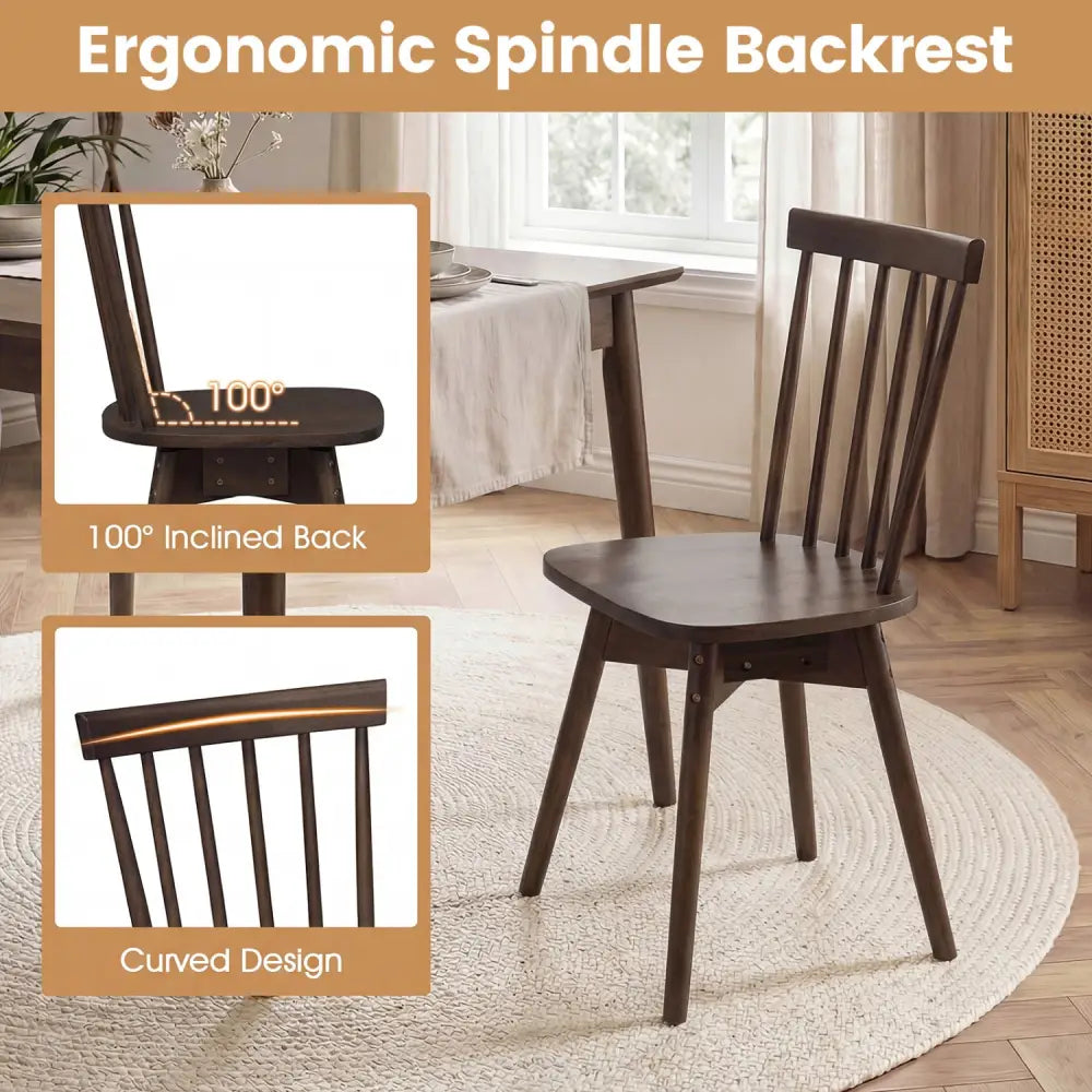 Windsor Dining Chairs Set of 2 Mid Century Rubber Wood Kitchen Chairs with Swivel Seat-Walnut - Walnut - Dining Chairs