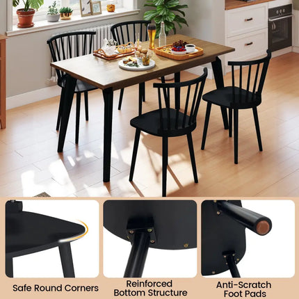 Windsor Dining Chairs Set of 2 Rubber Wood Kitchen Chairs with Spindle Back-Black - Black - Dining Chairs