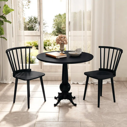Windsor Dining Chairs Set of 2 Rubber Wood Kitchen Chairs with Spindle Back-Black - Black - Dining Chairs