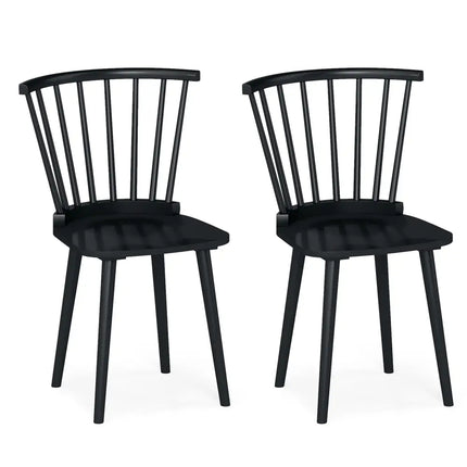 Windsor Dining Chairs Set of 2 Rubber Wood Kitchen Chairs with Spindle Back-Black - Black - Dining Chairs