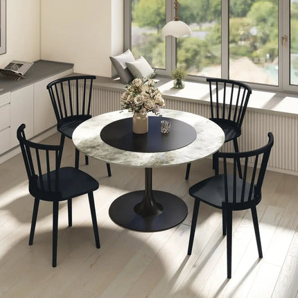 Windsor Dining Chairs Set of 2 Rubber Wood Kitchen Chairs with Spindle Back-Black - Black - Dining Chairs