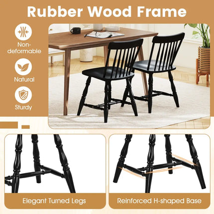 Windsor Dining Chairs Set of 2 with Curved Spindle Back-Black - Black - Dining Chairs