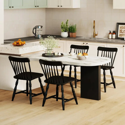 Windsor Dining Chairs Set of 2 with Curved Spindle Back-Black - Black - Dining Chairs