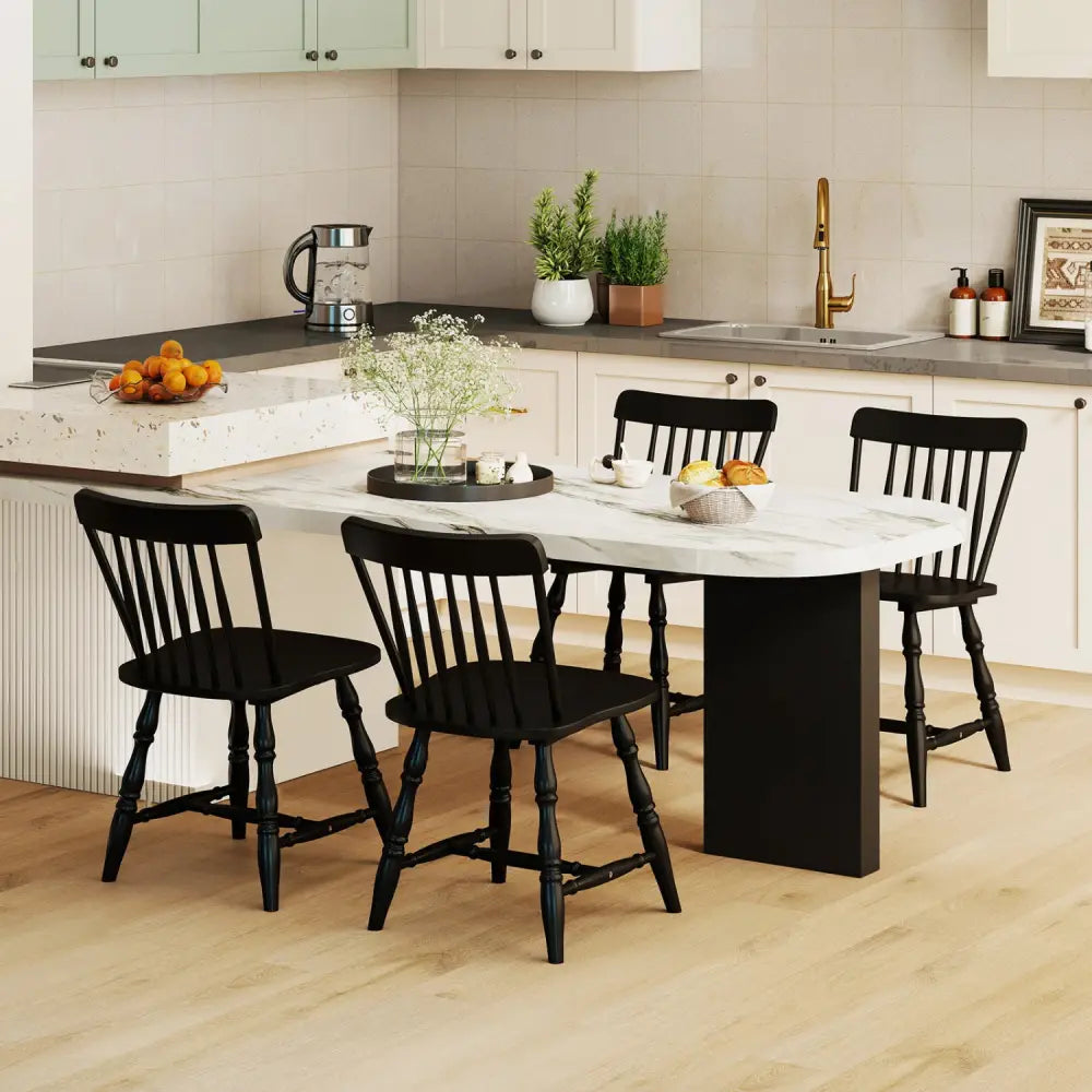 Windsor Dining Chairs Set of 2 with Curved Spindle Back-Black - Black - Dining Chairs