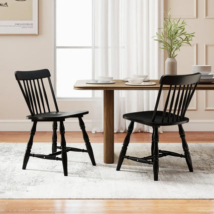 Windsor Dining Chairs Set of 2 with Curved Spindle Back-Black - Black - Dining Chairs