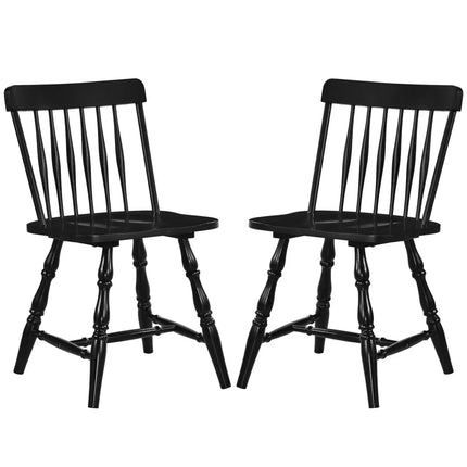 Windsor Dining Chairs Set of 2 with Curved Spindle Back-Black - Black - Dining Chairs